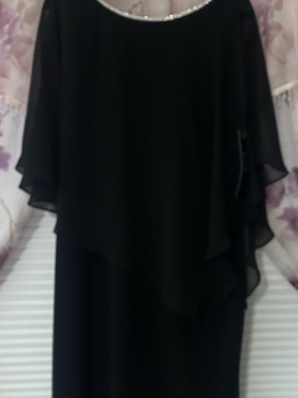 MSK Black Asymmetrical Layered Chiffon Dress with Sparkle Trim